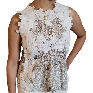 AQUA Romantic Fairycore Black White Floral Lace Sleeveless Blouse size XS